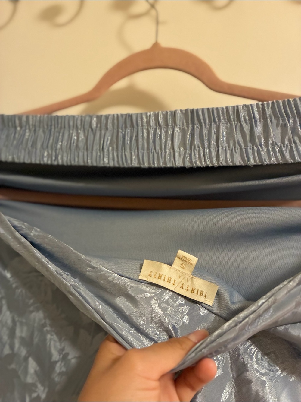 Strapless Floral Light Blue Jacquard Maxi Dress with Side Slit - Picture 3 of 3